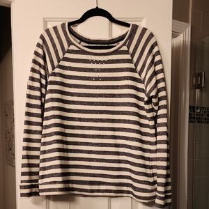 Striped Long Sleeve Top.  Dark Gray Or Navy And White.  Terry Interior.